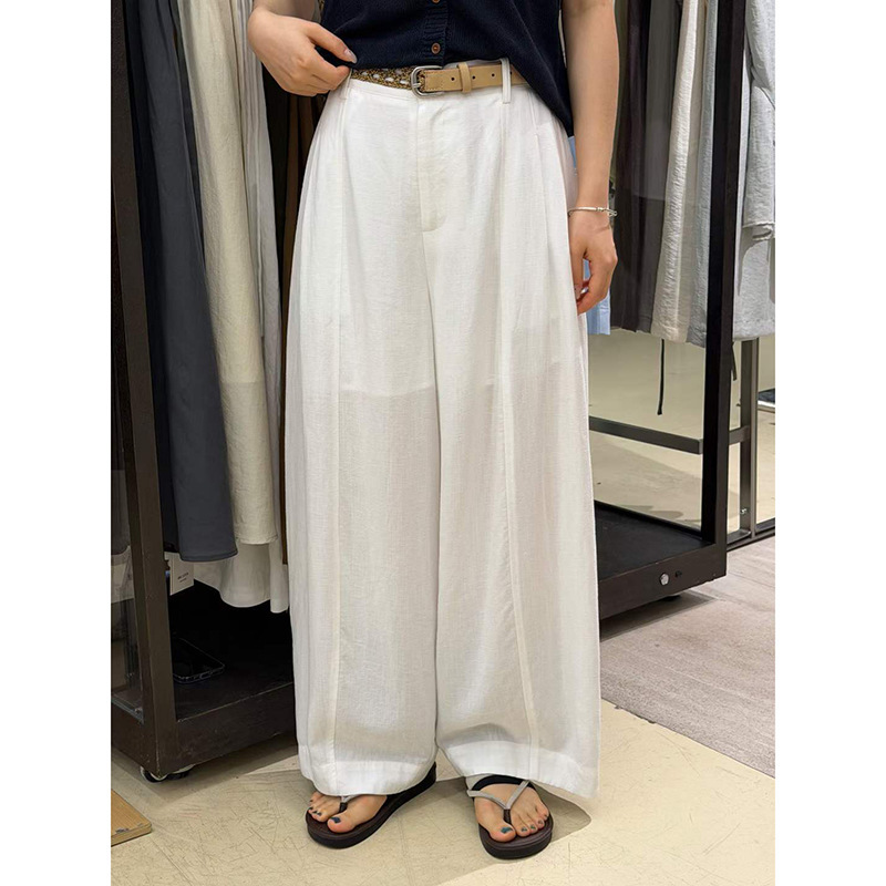 Mmc Tencel Linen Lightweight Wide-Leg Casual Pants for Women 2026 Summer Korean Style Simple Drapey Long Pants 62X22152
