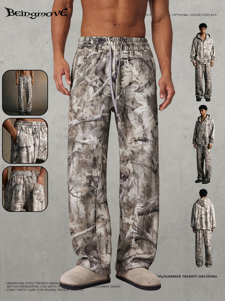 Calle secada| 2025 otoño americano retro función de camuflaje paracaidista pantalones relajados pantalones casuales recto para hombre