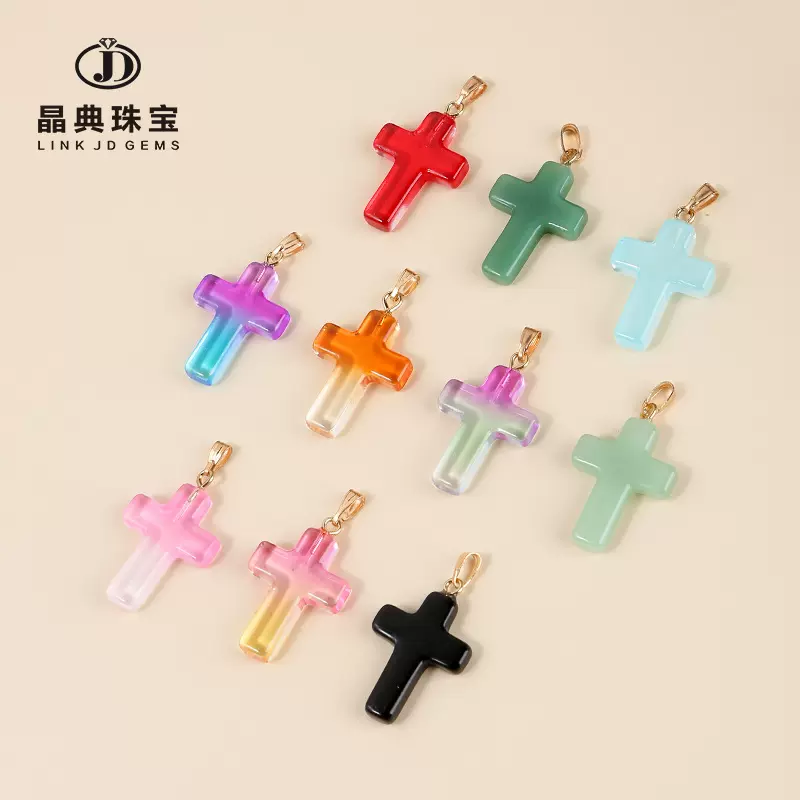 晶典珠宝 琉璃十字架吊坠diy项链配饰玻璃仿玉珠宝手链挂件批发