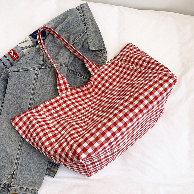 Bolso de lona a cuadros de gran capacidad para mujer 2025 nuevo bolso de hombro de cercanías para estudiantes universitarios