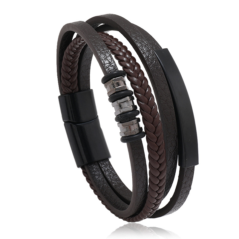 Retro Solid Color Alloy Leather Men's Bracelets Men Cord & Leather Bracelets display picture 7