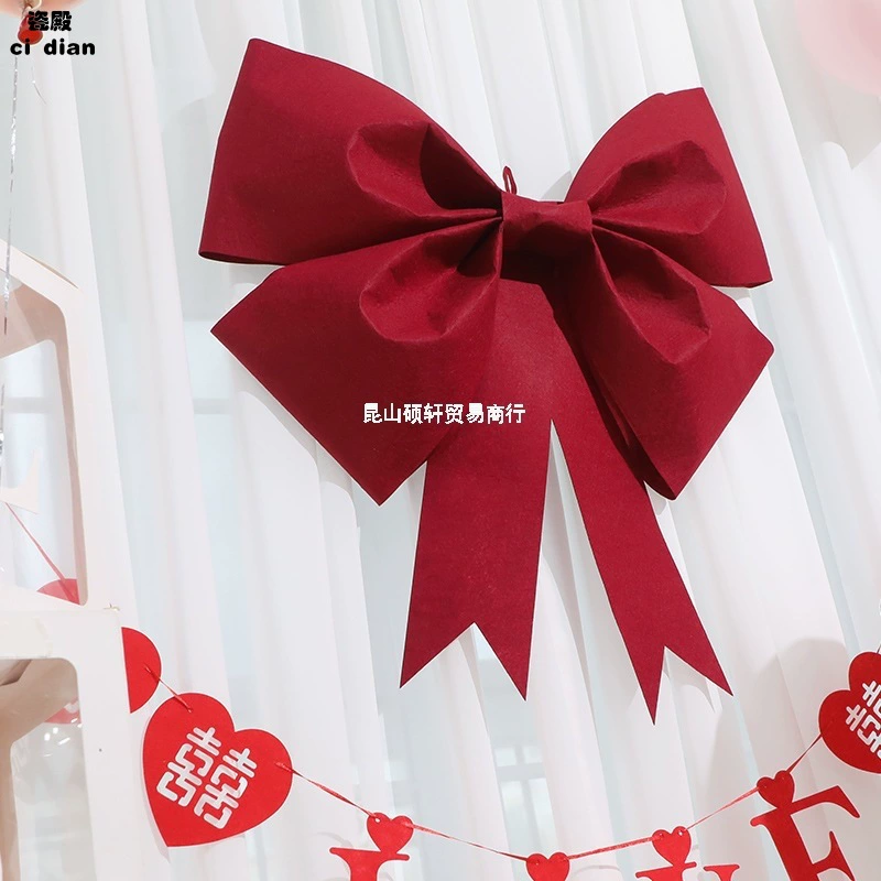 Wedding room layout INS big bow net red creative decoration wedding living room hi character pull flower hanging romantic wedding