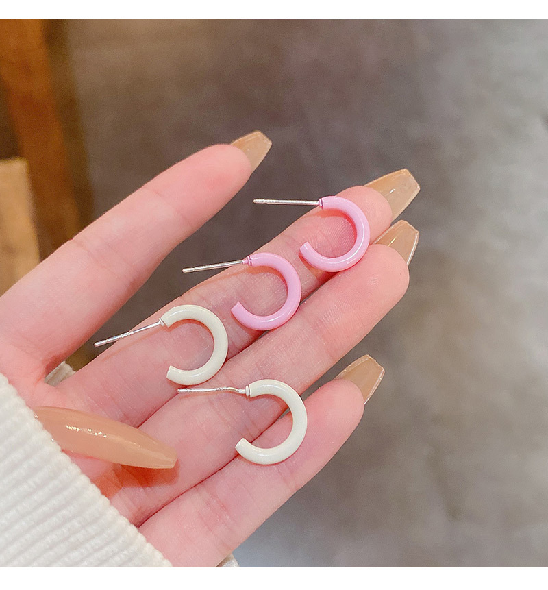 Sterling Silver Needle Candy Color C-shaped Earrings display picture 2