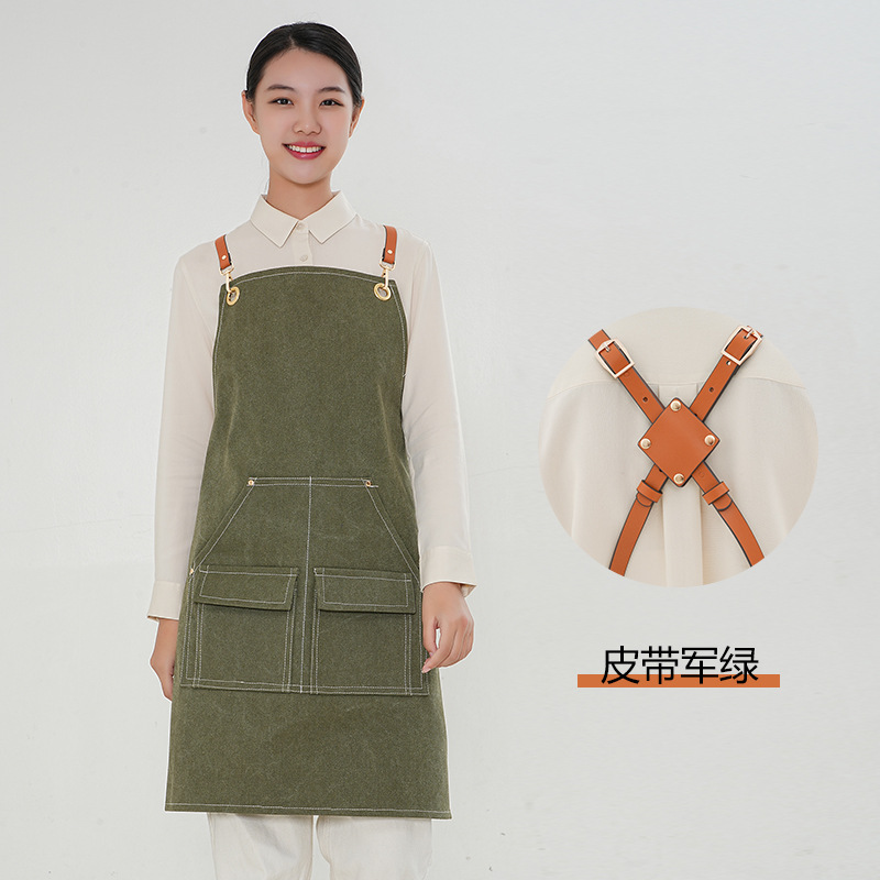 Delantal de lona gruesa de una sola capa con bolsillo cubierta de la leche Barber té Tienda ropa de trabajo extraíble de cuero logo estudio delantal