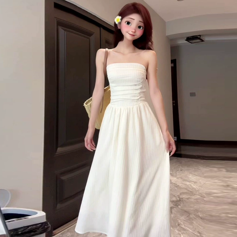 Летнее платье-труба белого цвета для женщин, коллекция весна-лето-осень 2025 года, новый стиль, маленькое, без рукавов, длинное.