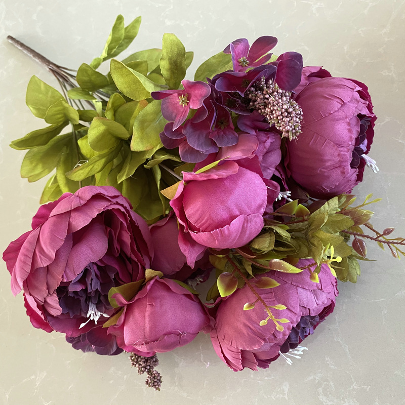 Tela cepillada Meiya 13-cabeza peonía de estilo europeo núcleo flor artificial flor falsa boda salón decoración ramo