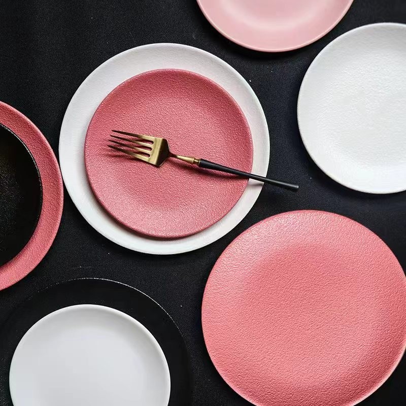 웨스턴 디너 플레이트 핑크 플랫 플레이트 고급 느낌 플레이트 상업용 식기 호텔 접시 세라믹 딤섬 접시 레스토랑 케이크