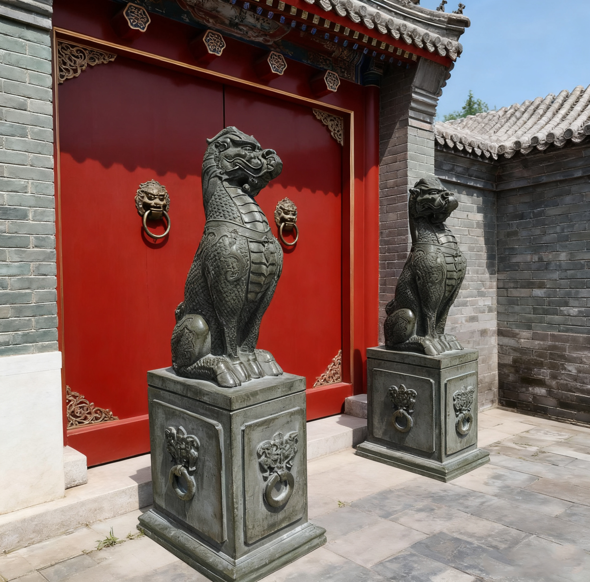 ♔石雕门墩抱鼓石一对石象石狮子青砂石庭院抱鼓瑞兽