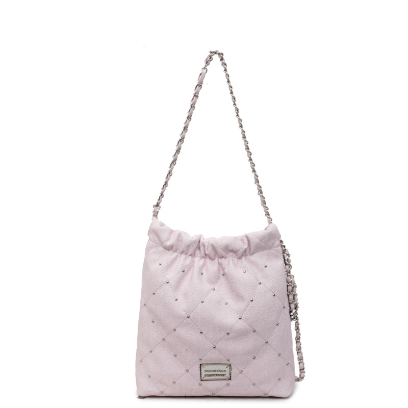 Bolso de cubo Xiaoxiangfeng 2025 nuevo bolso de cadena remache bolso de hombro de mezclilla bolso de mensajero bordado de diamantes mujer