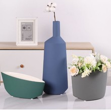 多用途陶瓷斜口扁瓶家居水果篮摆菜碗客厅收纳盒摆件陶瓷花瓶花盆