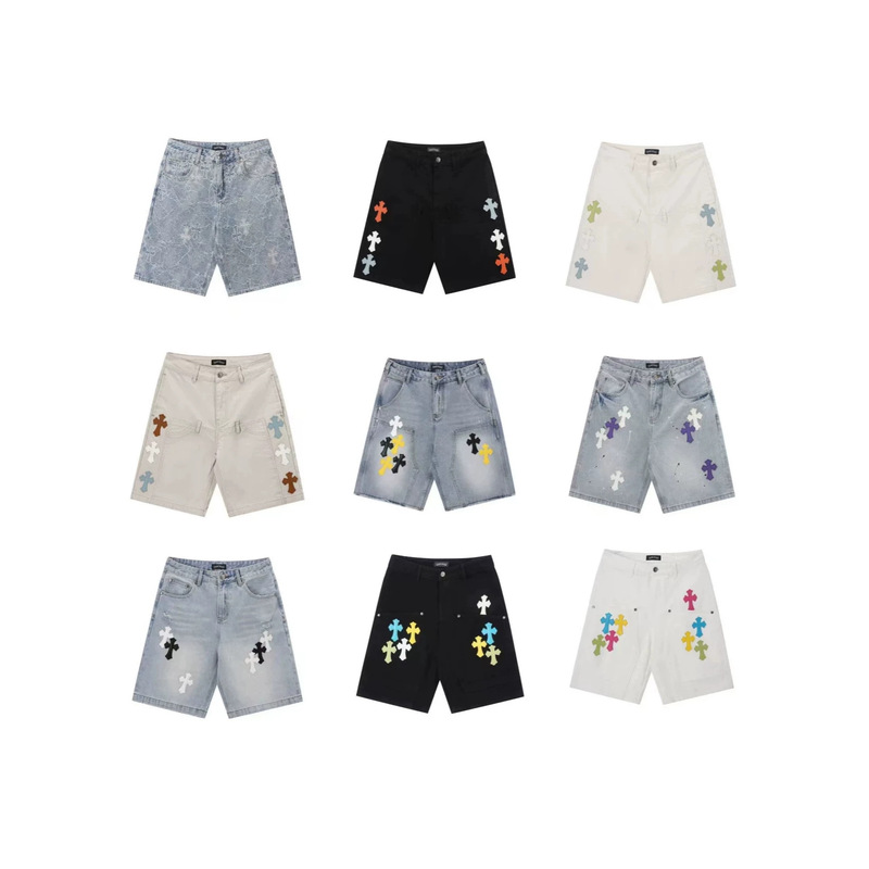 Cro Cross-Border Foreign Trade Spring and Summer Hot-Selling Item Ch Cross-Stitched Leather Cro Denim Shorts Couple Style One-Piece Dropshipping Cro Cross-Border Foreign Trade Spring and Summer Hot-Selling Item Ch Cross-Stitched Leather Cro Denim Shorts Couple Style One-Piece Dropshipping