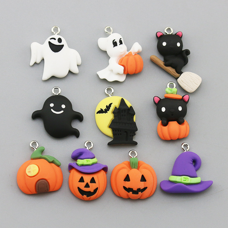 DIY accessories resin halloween pendant pumpkin ghost broom cat castle keychain pendant pendant