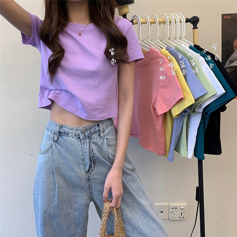 Korean Style Ins Round Neck Loose White Short Top for Women 2026 Summer New Versatile Slimming Short-Sleeve T-Shirt Trendy Korean Style Ins Round Neck Loose White Short Top for Women 2026 Summer New Versatile Slimming Short-Sleeve T-Shirt Trendy