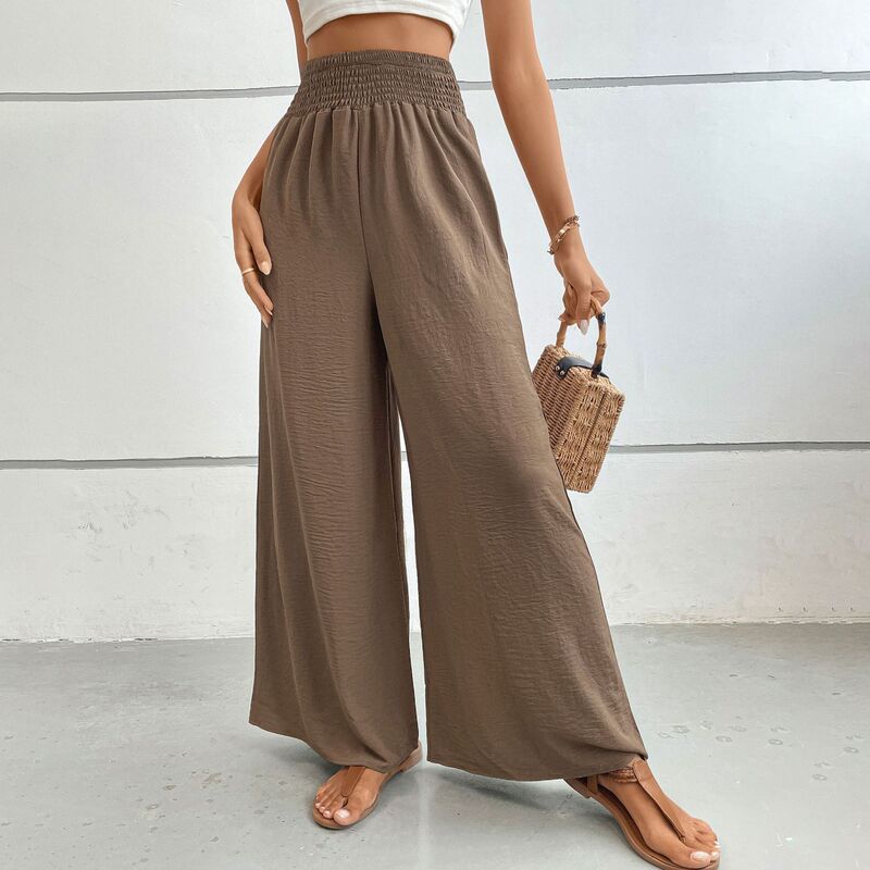 Amazon European and American Summer Hot-Selling High-Waisted Casual Simple Solid Color Cross-Border Elastic Waist Loose Wide-Leg Pants Thin