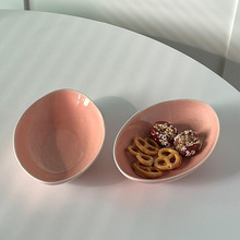 餐盘INS椭圆碟子盘子粉色陶瓷餐具韩式色釉西餐盘日式可爱家用盘