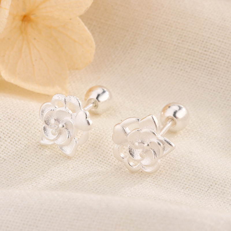 山茶花螺紋擰扣耳骨釘小眾設計氣質高級感耳釘養耳洞耳飾品