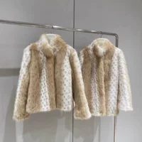 Lynx шаблон экологически чистый мех имитация шерстяной лисы шерстяной куртки женский новый ребристый леопардовый узор Yi Mengling короткий иностранный топ