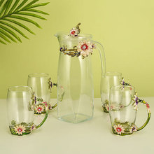 歐式琺琅彩水杯水壺套裝家用耐高溫玻璃杯創意花茶杯涼水壺禮盒裝