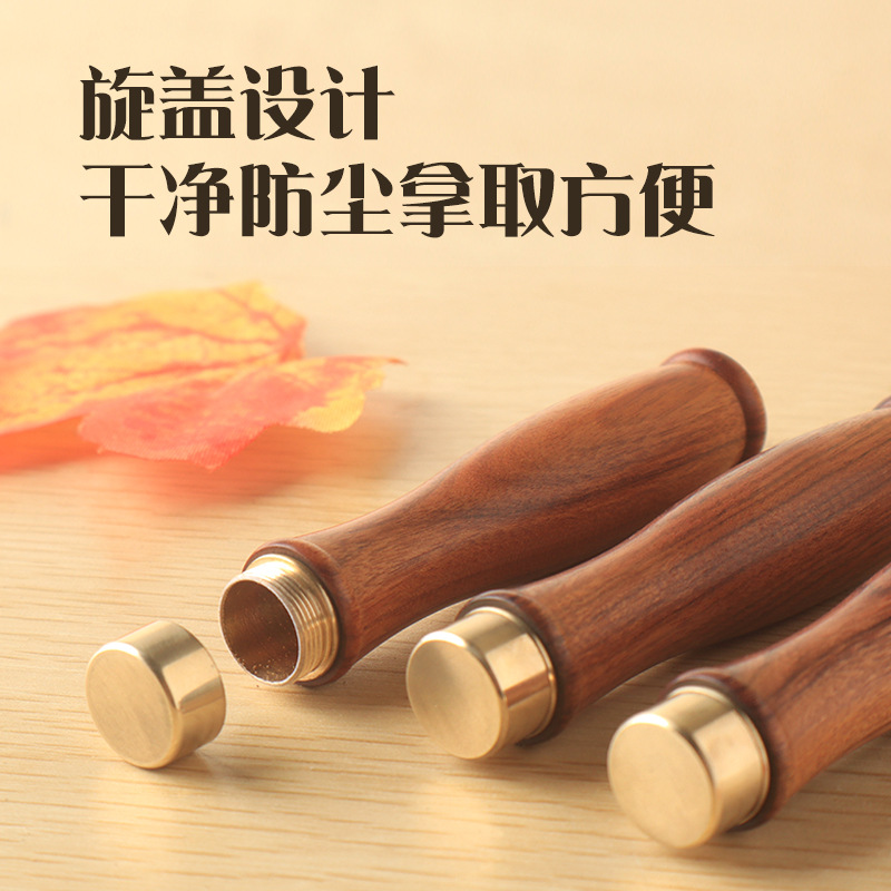 厂家批发黄铜帽檀木质花瓶款牙签筒便携式针筒居家工艺礼品摆件