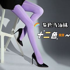 TEMU希音彩色912针真马油超透极光油亮袜8D紧身丝滑大码跨境贴标