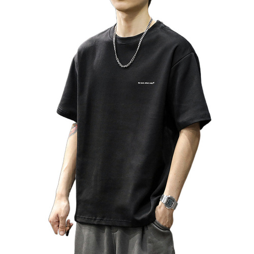 Heavyweight Short Sleeve T-Shirt for Men, Summer American Style Pure Cotton Casual Brand Base Layer White Loose Half Sleeve T-Shirt