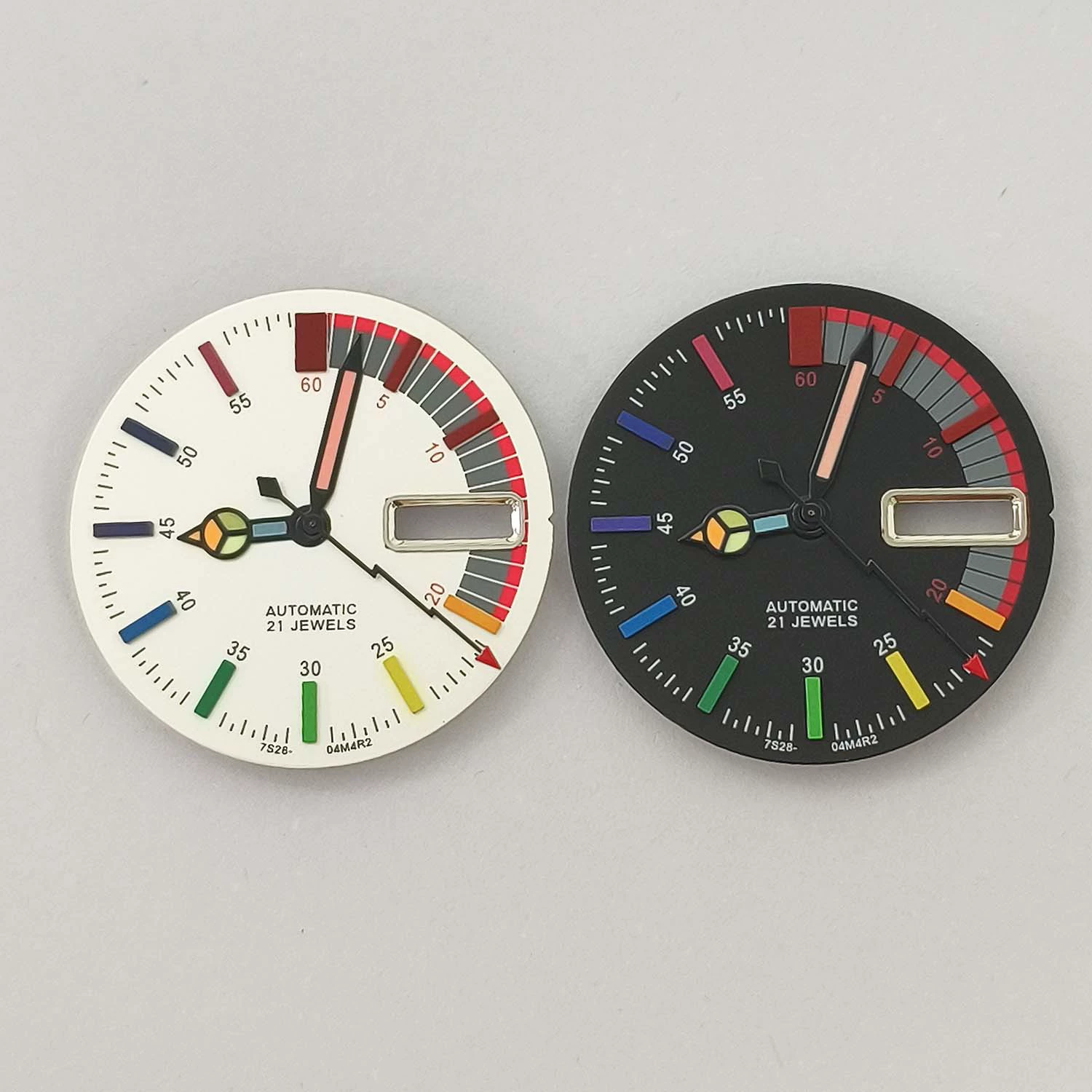 Новые аксессуары для часов, цветной циферблат 28,5 мм + игла для часов, цветная игла, светящийся двойной календарь, можно установить с механизмом NH36
