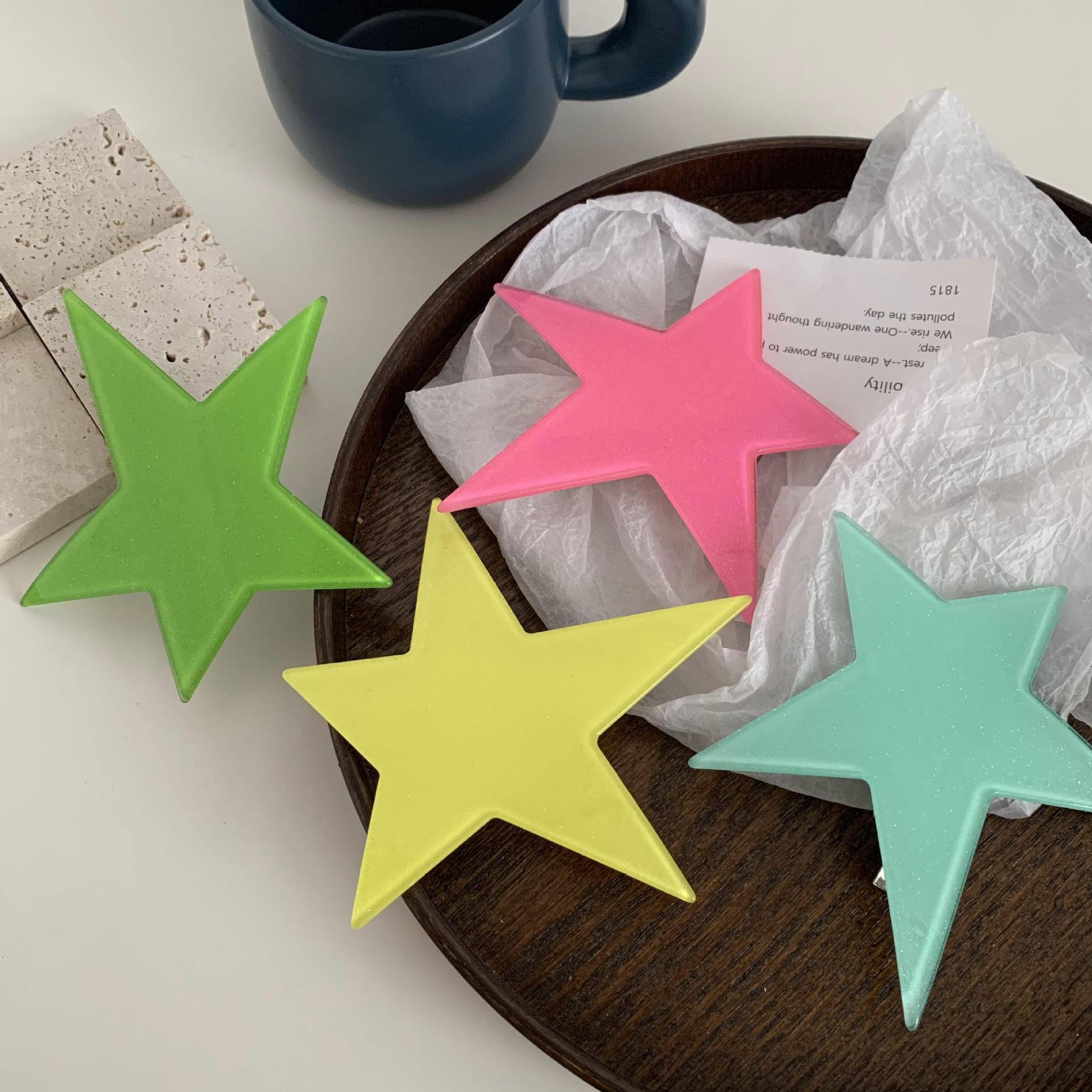 Sweet Cool Spice Girl Style Five-pointed Star Duckbill Clip Irregular Star Acrylic Hairpin Side Bangs Clip Headdress Hair Accessories