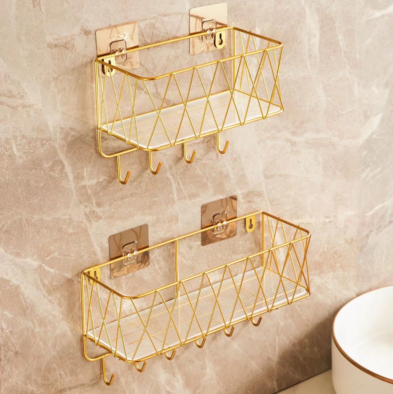Toilet Storage Rack Punch-free Toilet Bathroom Washbasin Wall-mounted Storage Basket Kitchen Hook Shelf