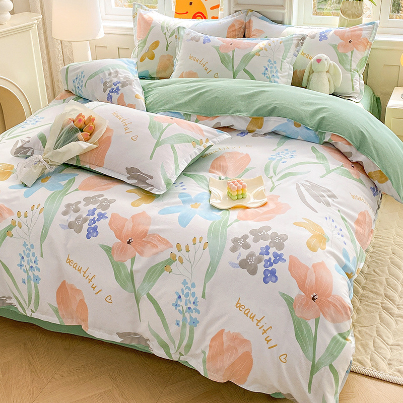 2025 ropa de cama de cuatro piezas de algodón de nuevo estilo ropa de cama de algodón funda de edredón ropa de cama de tres piezas de una sola cama doble