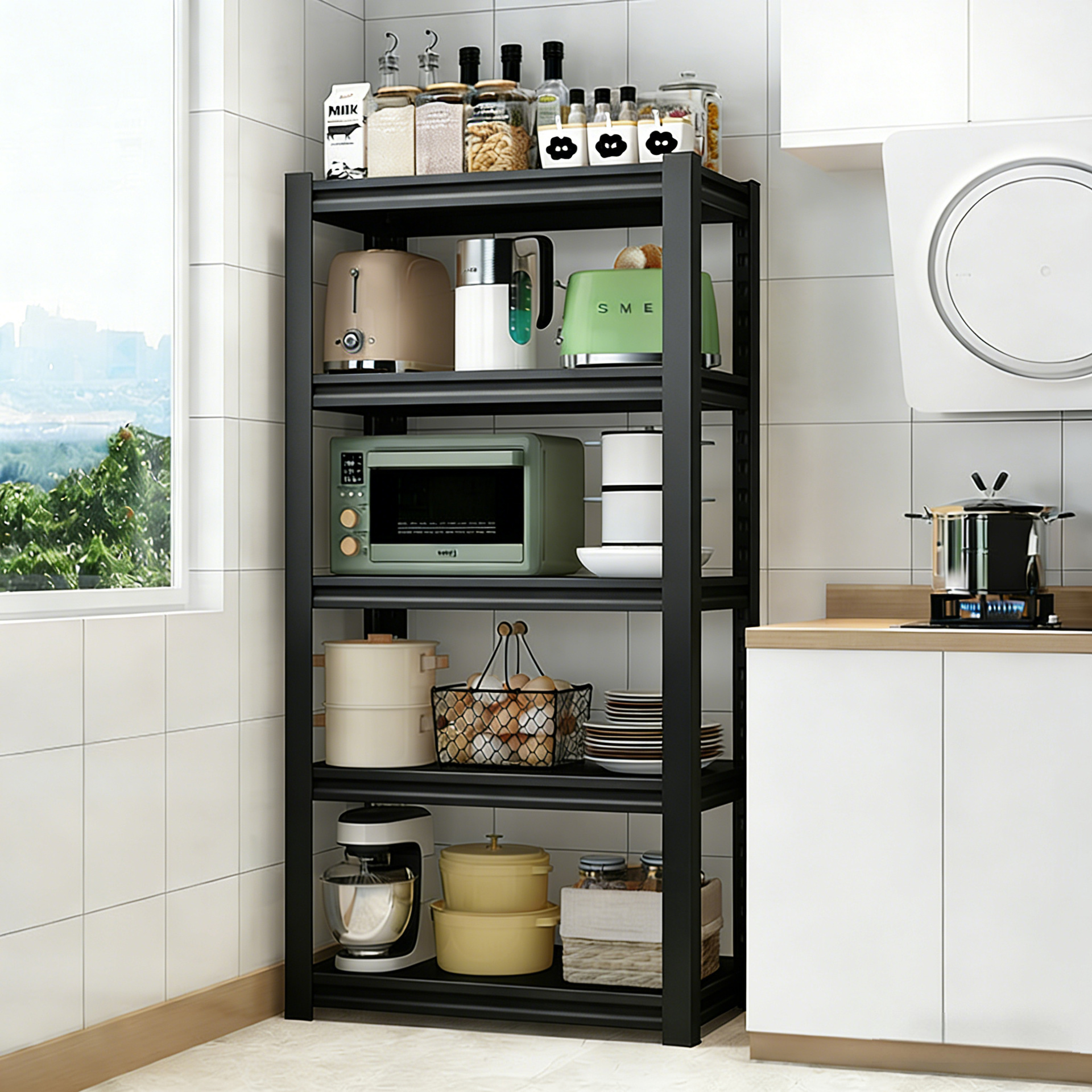 Estante de cocina piso multicapa contra la pared simple gabinete hogar horno de microondas horno de acero marco de almacenamiento de mesa image 1