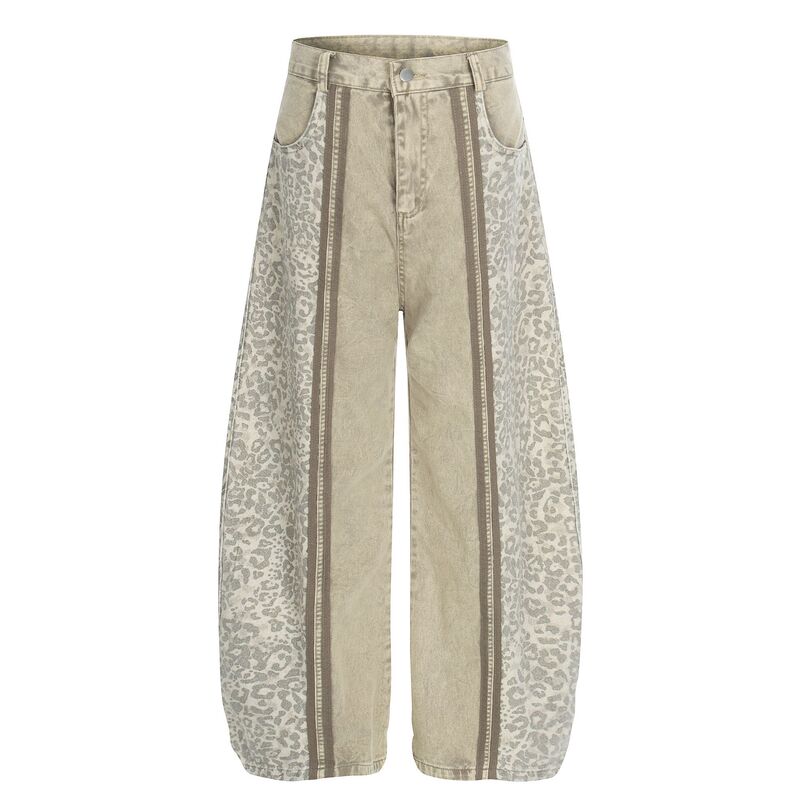 2025 European and American Cross-Border New Casual Women's Long Pants, Internet Celebrity Style Leopard Print, Elegant Loose Jeans 2025 European and American Cross-Border New Casual Women's Long Pants, Internet Celebrity Style Leopard Print, Elegant Loose Jeans