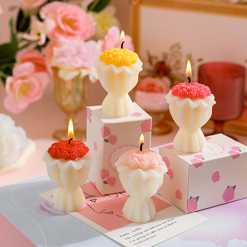 新款百搭节日婚礼伴手礼手捧花束香薰造型蜡送女朋友香薰蜡烛