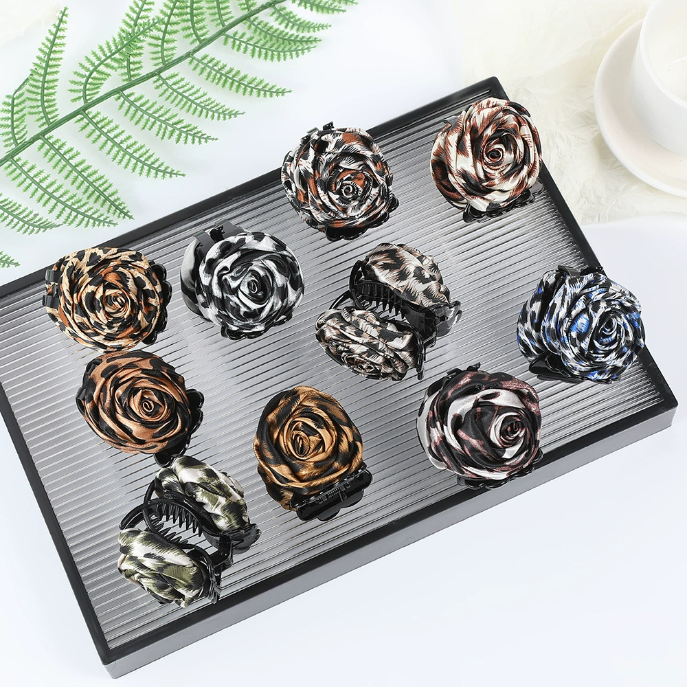 跨-border colorful leopard print camellia hair grab personality bun rose princess head female broken hair small scratch wholesale
