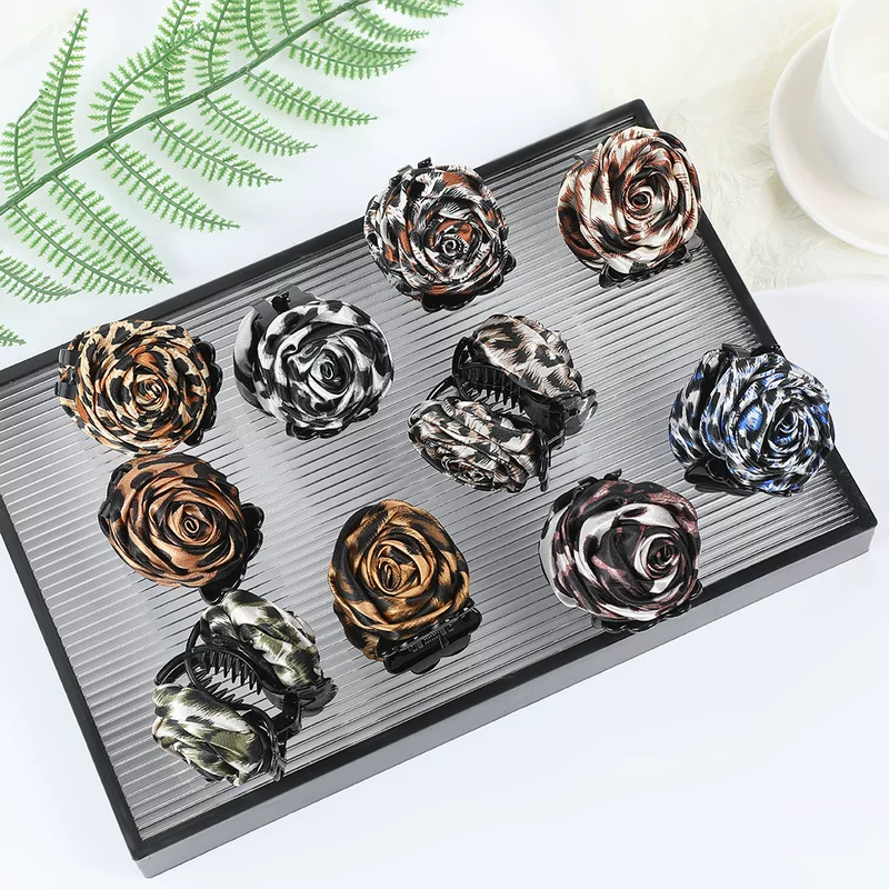 跨-border colorful leopard print camellia hair grab personality bun rose princess head female broken hair small scratch wholesale