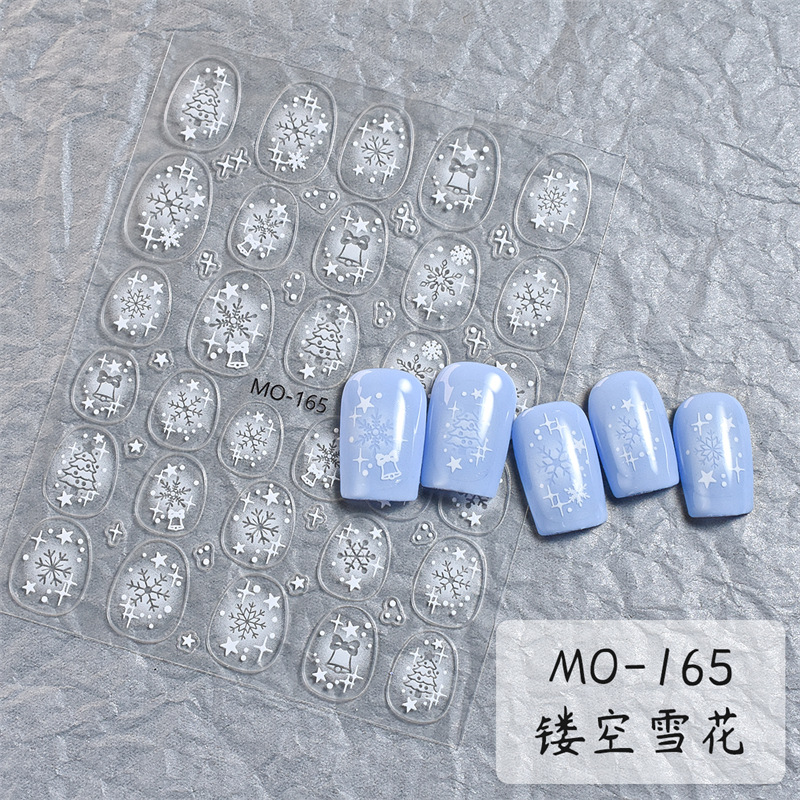 Corazón hueco de copo de nieve pegatinas de alivio de uñas Día de San Valentín elementos navideños árbol de Navidad pegatinas de uñas de campana