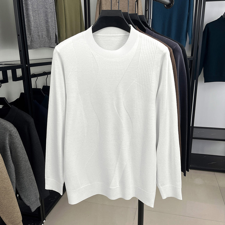 Collar redondo hoodie otoño y invierno nuevo estilo camiseta de punto hombre de color sólido de manga larga fondo de moda casual negocio suéter versátil