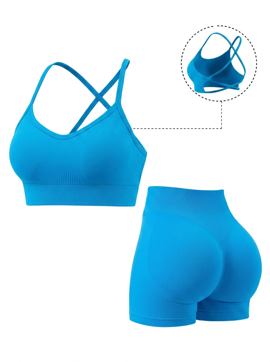 Conjunto deportivo de yoga dfyne para mujer, sujetador con tiras cruzadas, pantalones cortos con control de abdomen y efecto levanta glúteos, conjunto de verano para fitness y levantamiento de pesas.