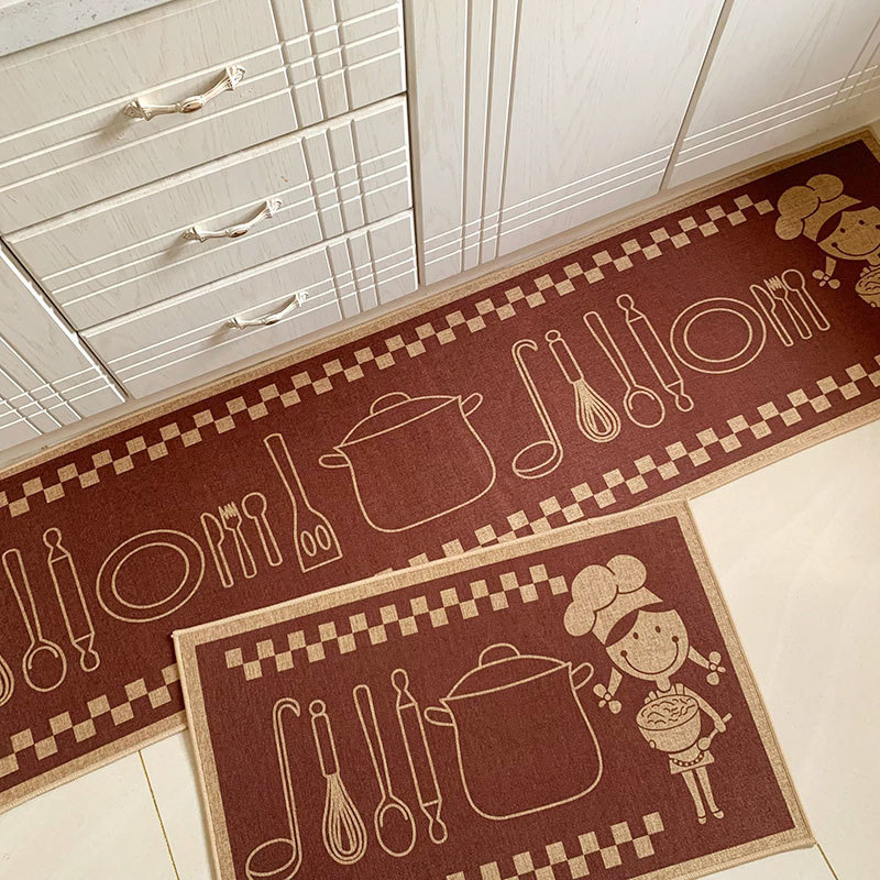 Transfronterizo Amazon cocina esterilla lino absorción esterilla dos piezas set resistente al desgaste esterilla antideslizante cortable hogar image 13