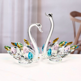 Factory wholesale crystal swan home decoration colorful swan decoration counter gift creative crafts creative