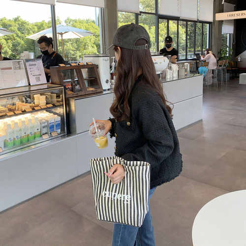 Japanese simple cotton and linen texture canvas bag environmental protection bag new student lunch bag bento personalized letter storage bag