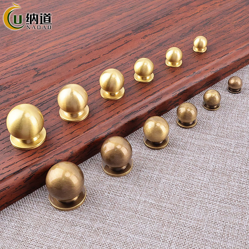 Round bead antique cabinet drawer small handle new Chinese brass solid handle single hole furniture wardrobe door handle