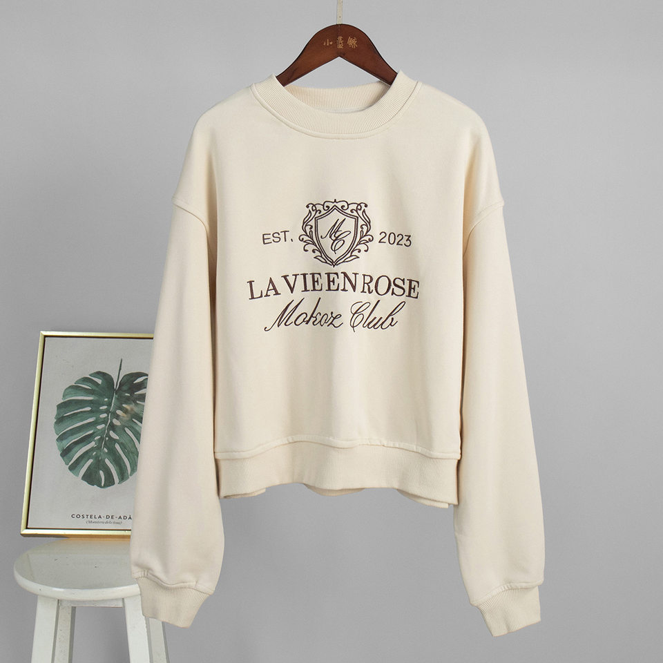Bộ đôi áo nỉ thêu và quần dài nữ phong cách casual — Màu trắng nhạt, Màu xanh hải quân, màu xám, nâu sẫm chi tiết 7