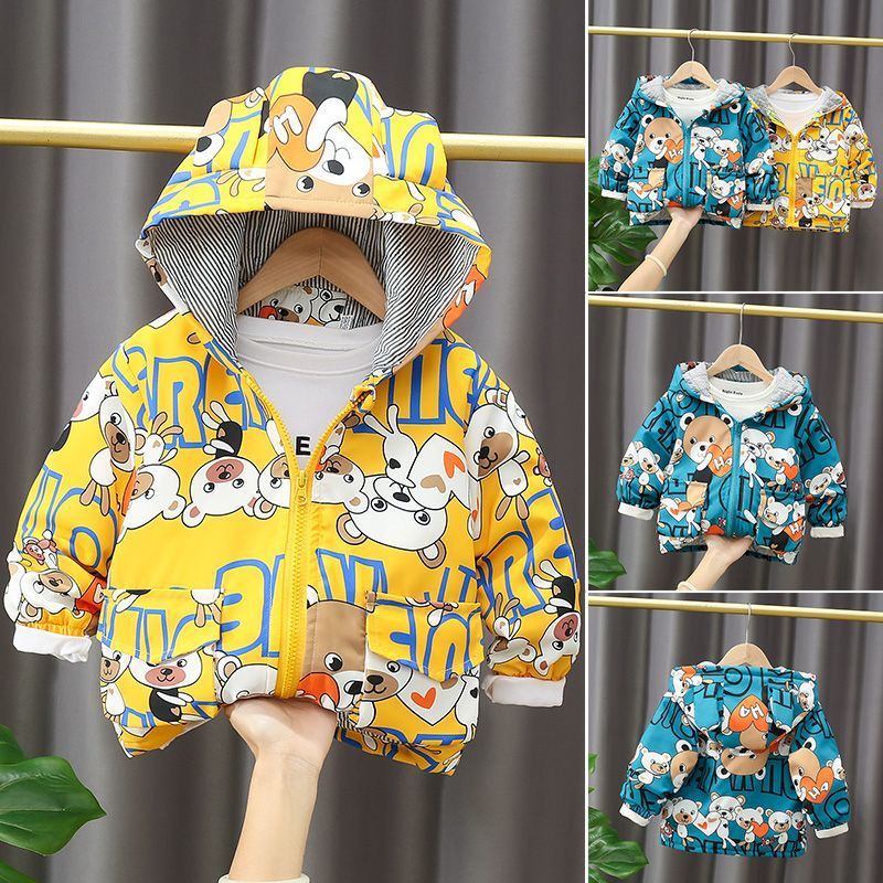 소년 코트 봄과 가을 2024 새로운  서양 스타일 어린이 코튼 후드 코트 재킷 베이비 코트