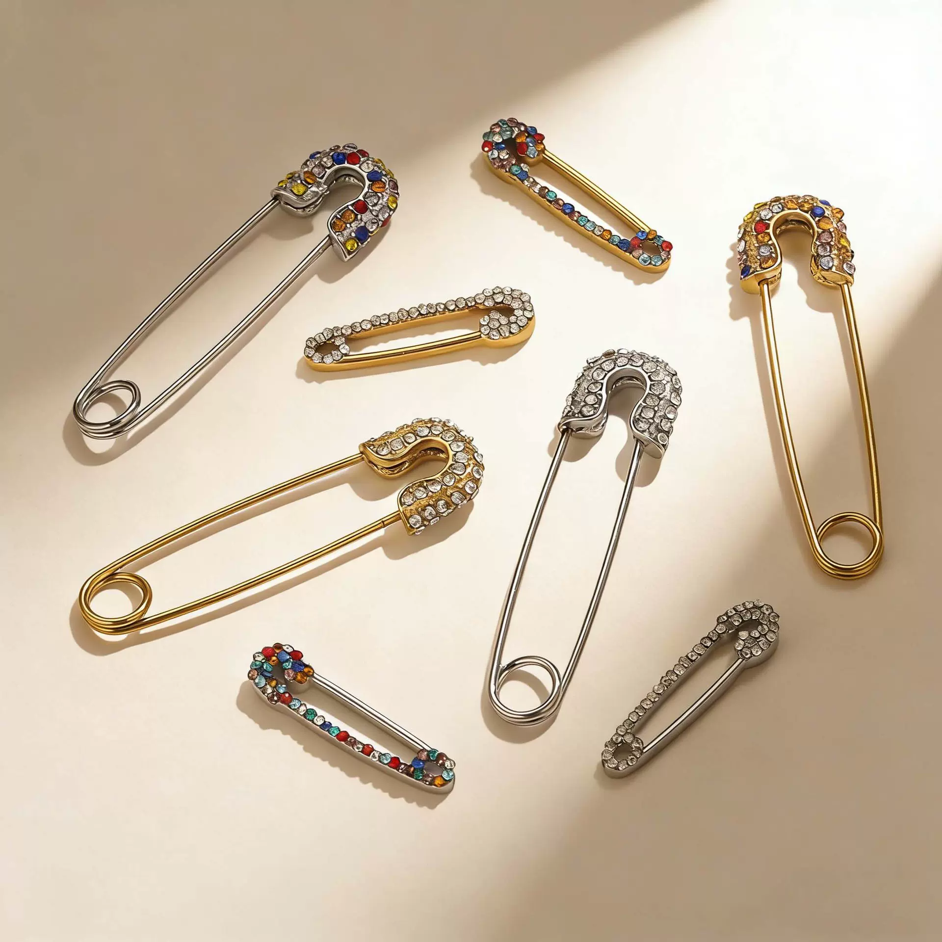 首饰挂件不锈钢镀金镶钻别针 个性胸针穿搭神器手工DIY饰品配件