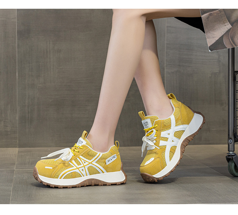 Giày sneaker nữ đế dày phong cách Đức Huấn (German Trainer) mùa xuân 2026, đế bánh mì ôm eo, phối màu trẻ trung — Be 5025, Xám 5025, Vàng 5025 chi tiết 12