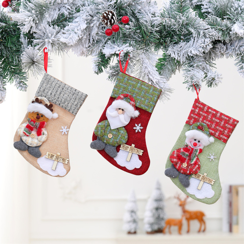 新品mサイズクリスマスソックスクリスマスキャンデーギフトバッグ装飾用品木製ブランドクリスマスソックス装飾ストラップ付き|undefined