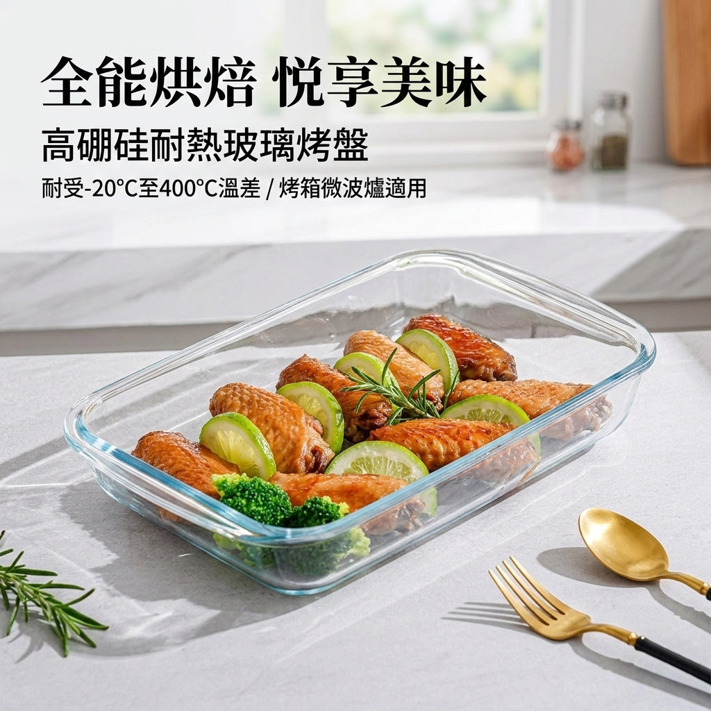 玻璃烤盘耐高温烤箱微波炉加热专用烤鱼盘器皿家用蒸鱼盘加厚餐盘