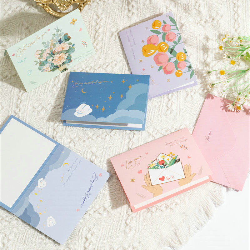 Tarjeta de felicitación con ramo de flores plegado en papel dorado para el Día de la Madre, tarjeta de felicitación con mensaje de bendición de floristería, sobre al por mayor