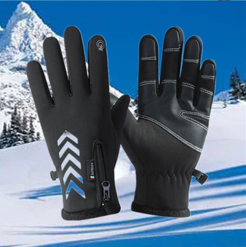 Warm winter outdoor waterproof gloves with zipper touch screen for men and women, sports cycling wear-resistant and warm ski gloves