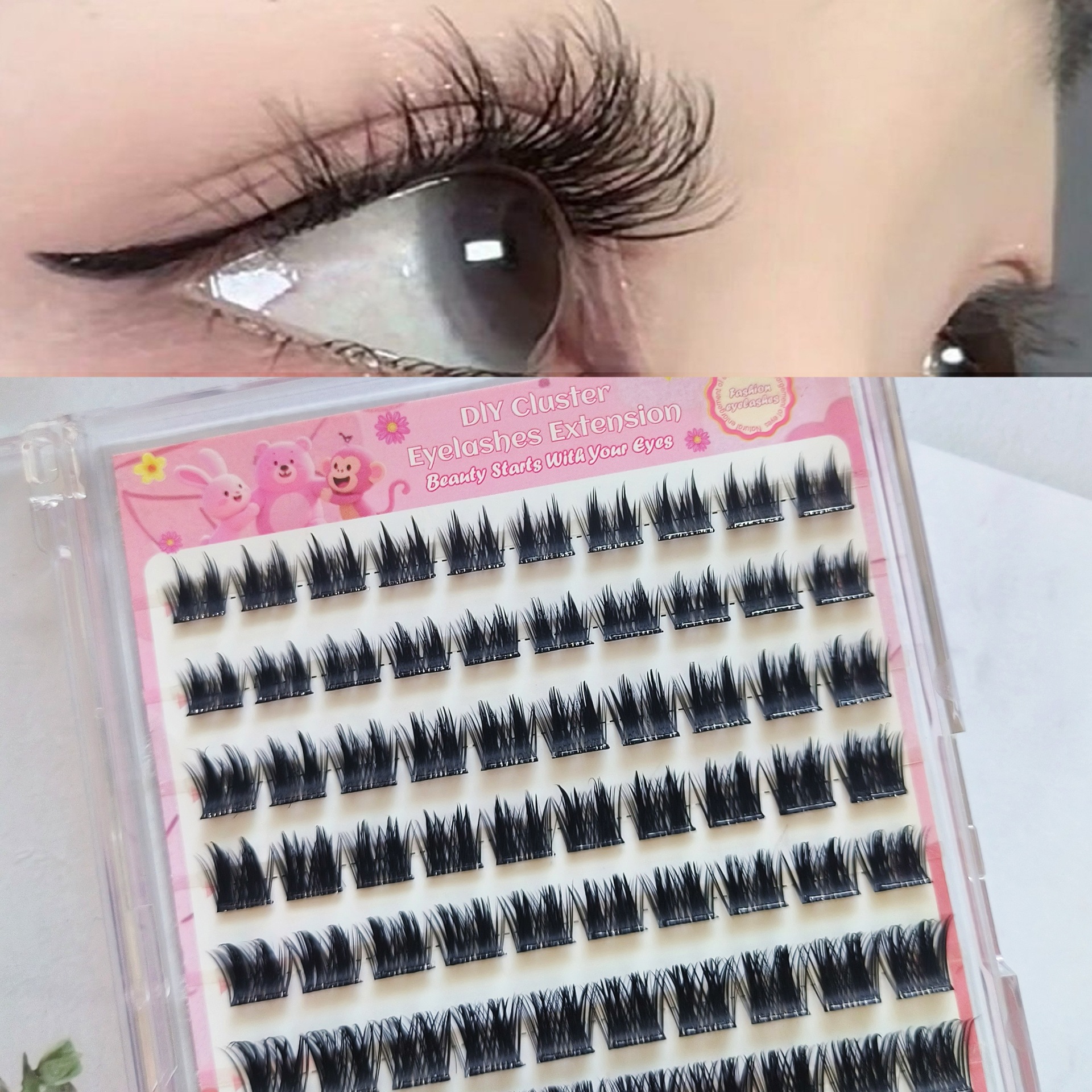 Conjunto de pestañas falsas transfronterizas de gran capacidad WM serie de cómic para la foto de ojos curvados tipo segmento de ampliación de pestañas binoculares